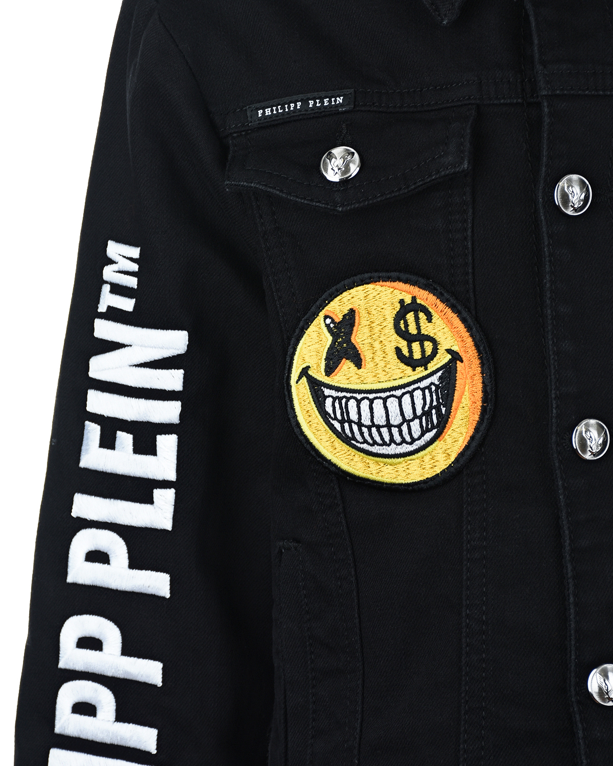 Черная джинсовая куртка с логотипом Philipp Plein детская, размер 128, цвет черный - фото 4